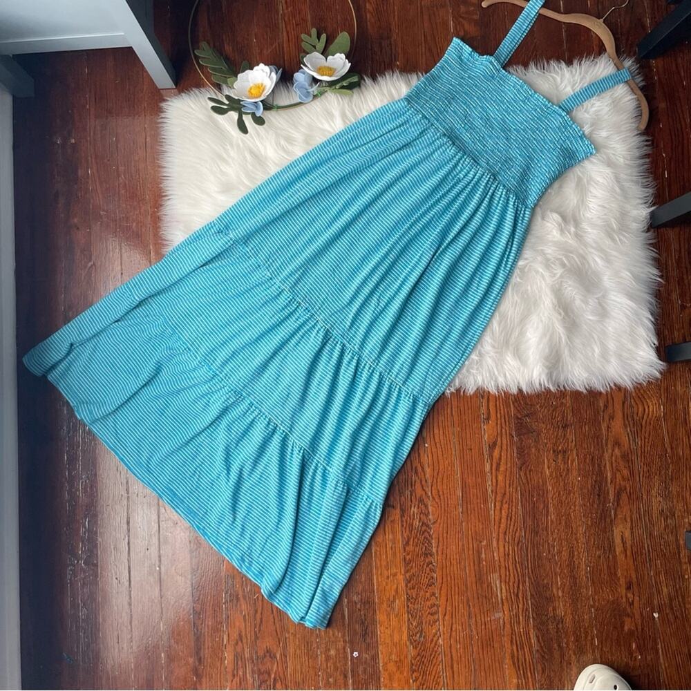 Blue & White Striped Maxi Tiered Dress Summer